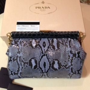 Prada Python Frame-Chain Shoulder Blue Gold Bag